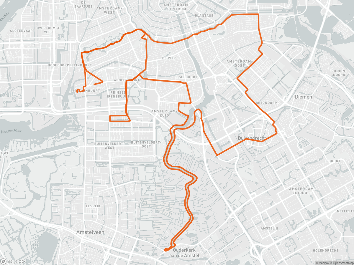 Streckenkarte des Amsterdam-Marathon in Amsterdam, 42,2 km