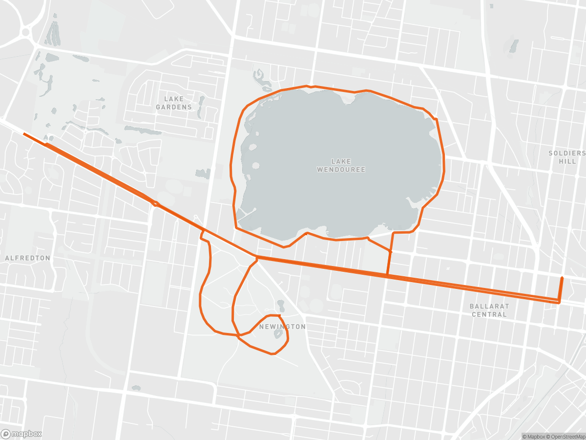 Route map of the Ballarat Half Marathon course in Ballarat, 21.1 km
