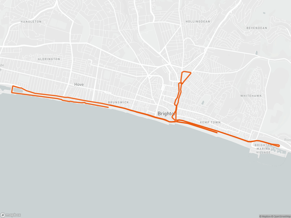 Mappa del percorso della Mezza Maratona di Brighton a Brighton, 13,1 mi