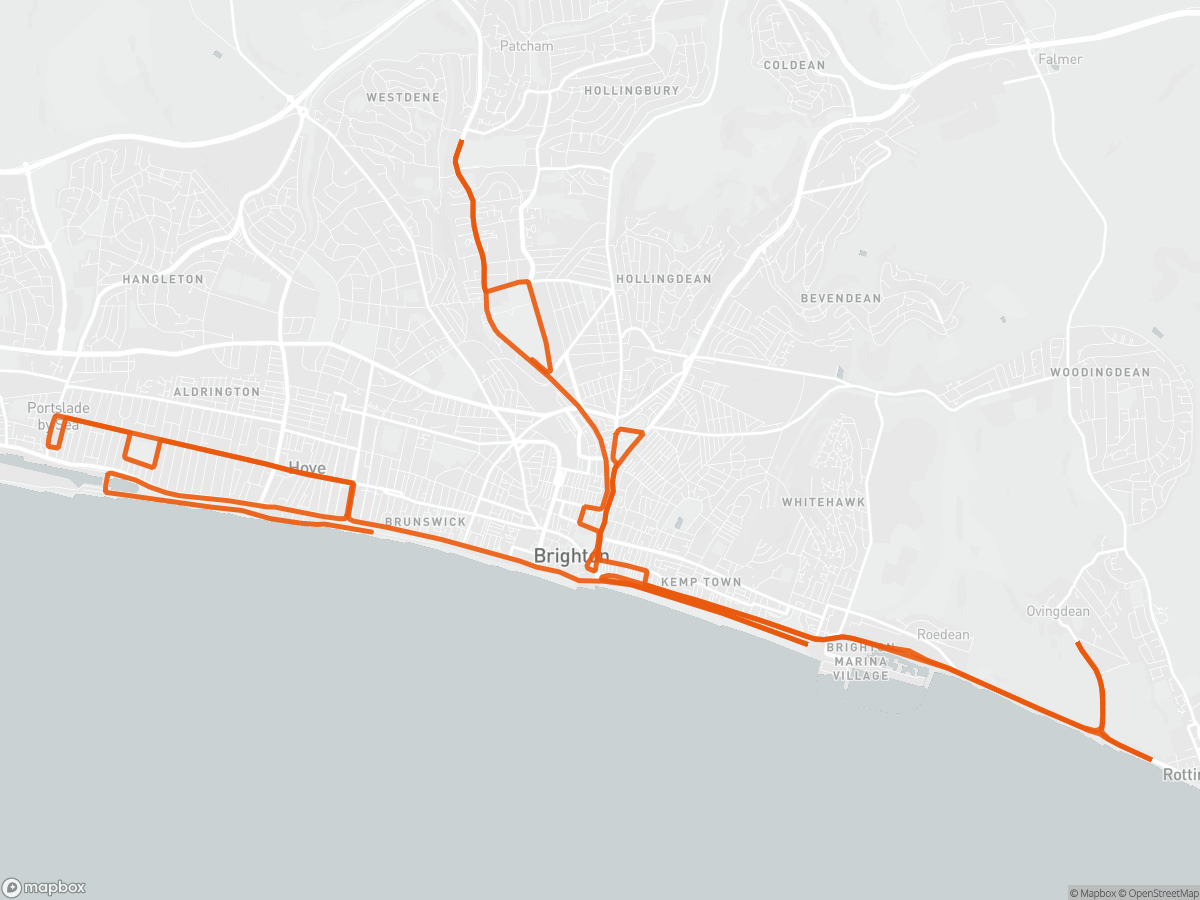 Mapa del recorrido del Maratón de Brighton en Brighton, 42,2 km