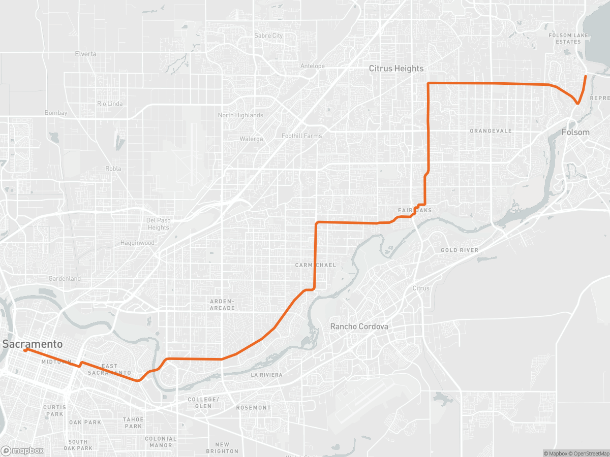 Reittikartta California International maraton -reitistä kaupungissa Sacramento, CA, 26,2 mi