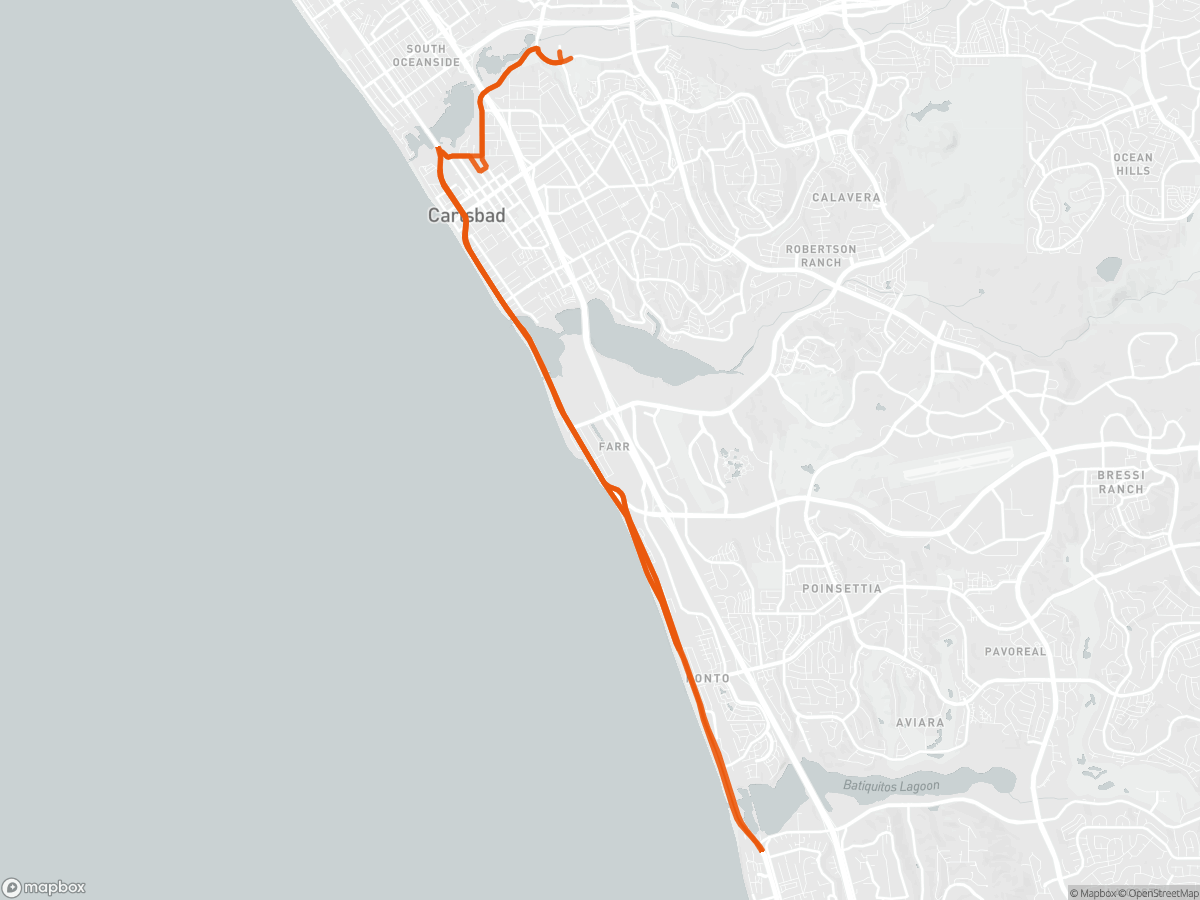 Reittikartta Carlsbad maraton -reitistä kaupungissa Carlsbad, CA, 42,2 km