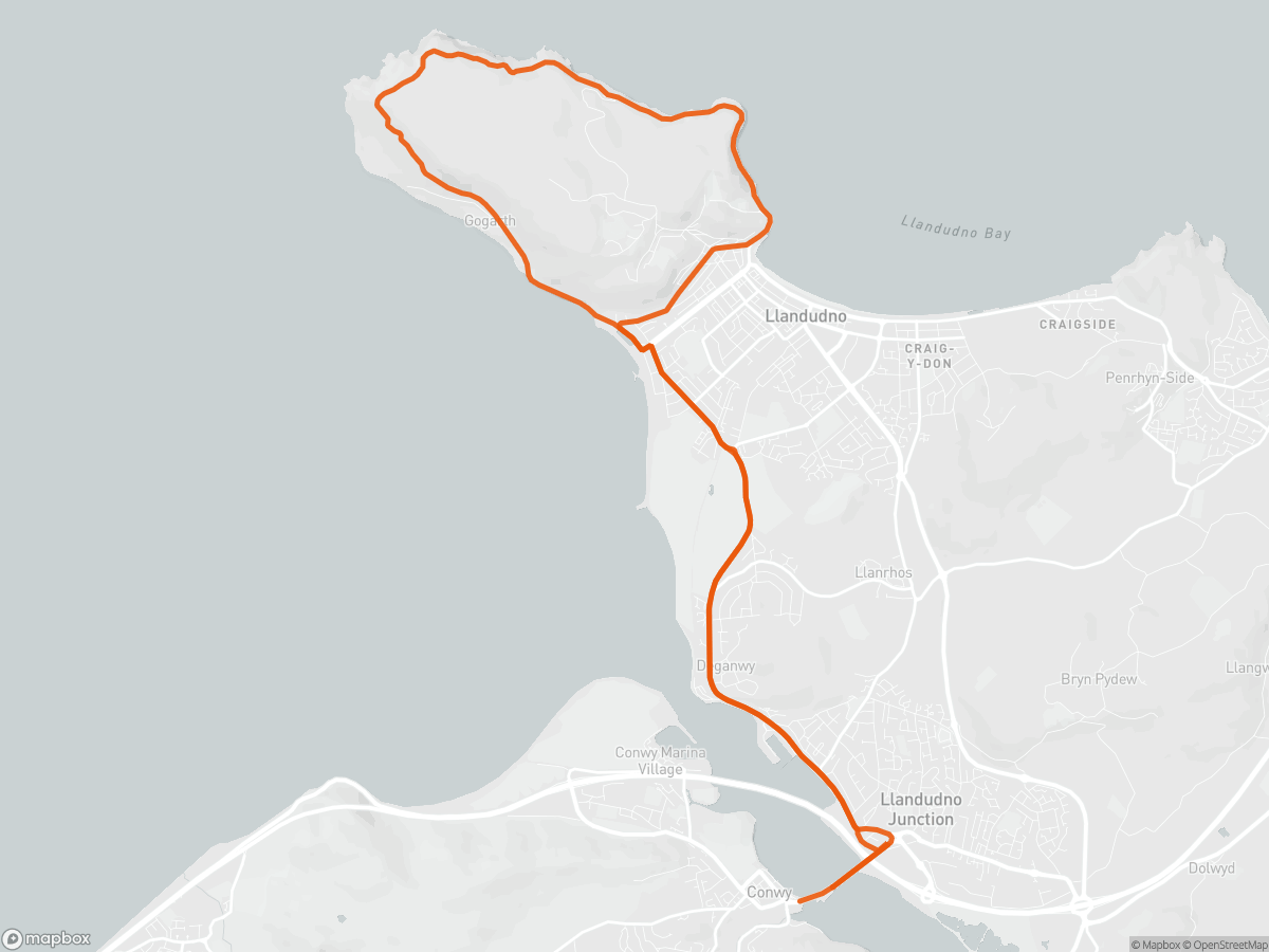 Route map of the Conwy Half Marathon course in Conwy, 21.1 km