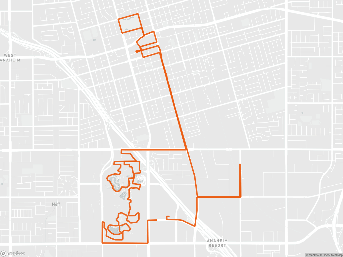 Carte du parcours du Semi-marathon de Disneyland à Anaheim, CA, 13,1 mi