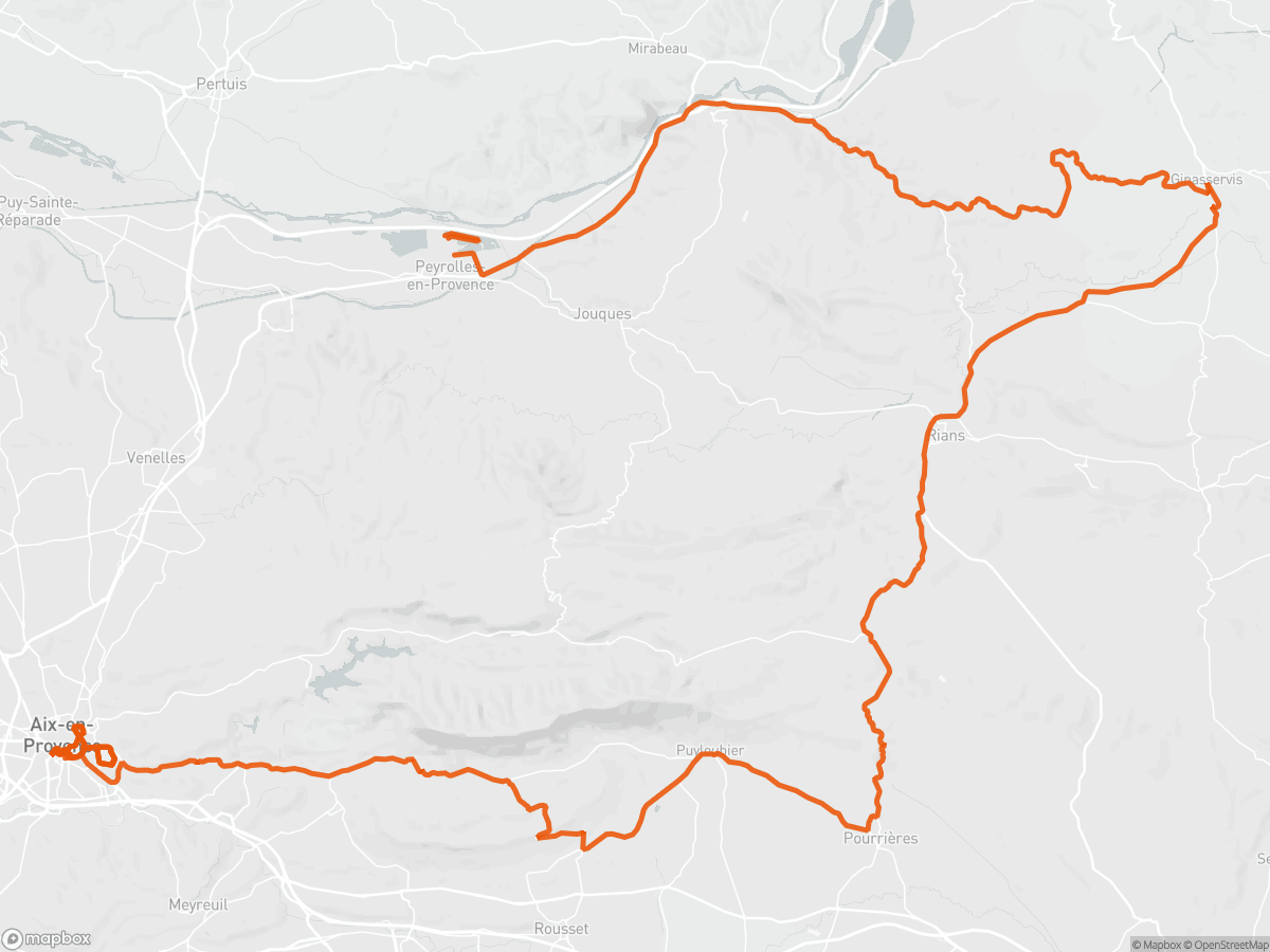 Route map of the Ironman 70.3 Aix-en-Provence course in Aix-en-Provence, 113 km