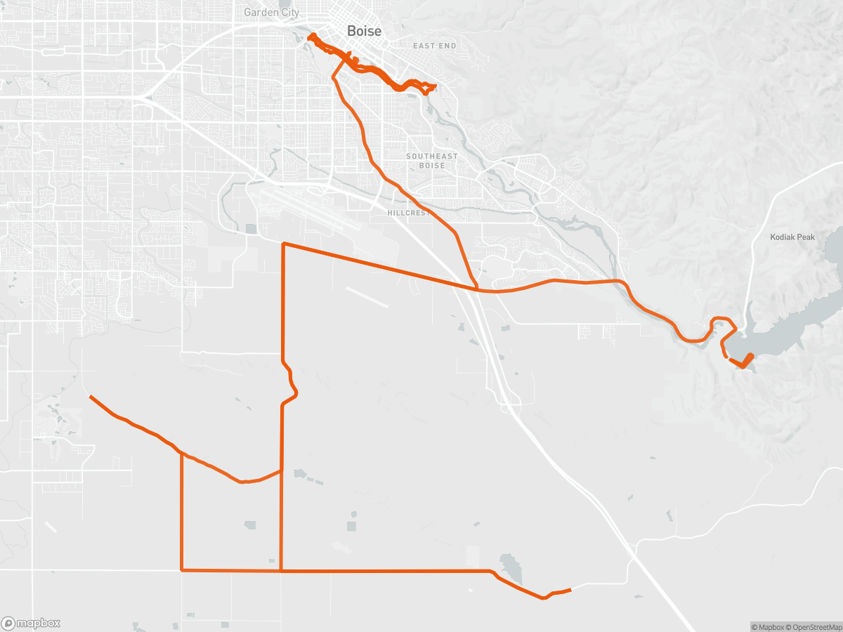 Route map of the Ironman 70.3 Boise course in Boise, ID, 113 km