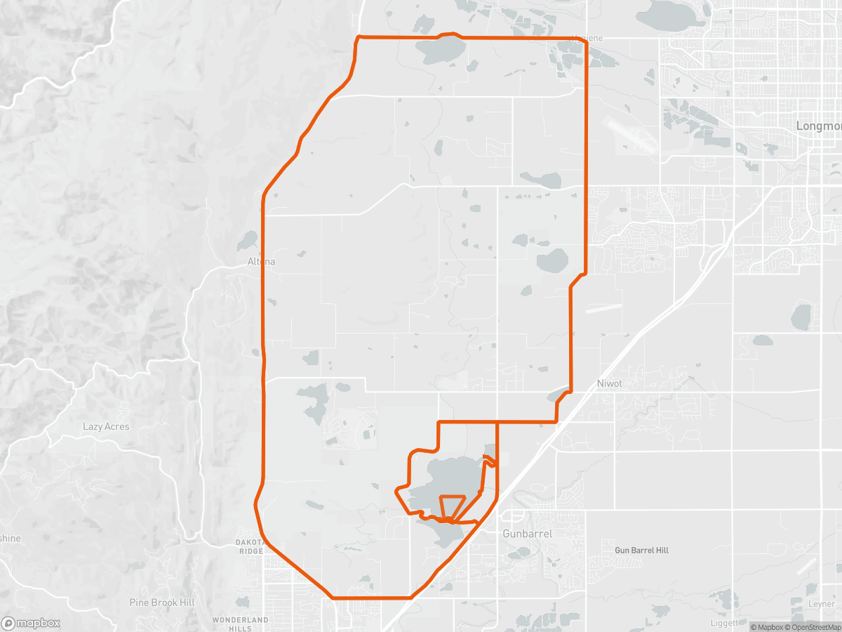 Route map of the Ironman 70.3 Boulder course in Boulder, CO, 113 km