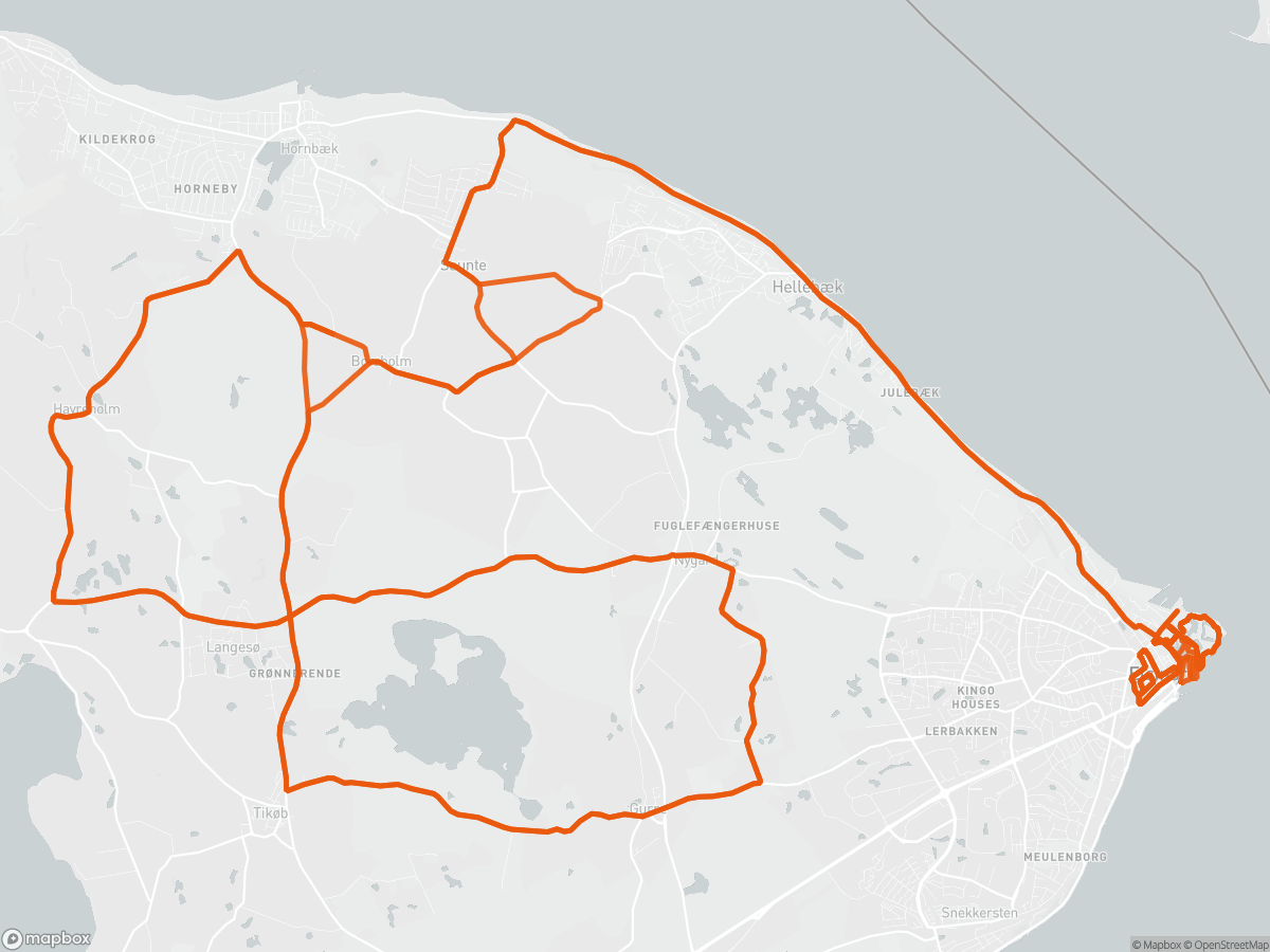 Route map of the Ironman 70.3 Elsinore course in Helsingor, 113 km