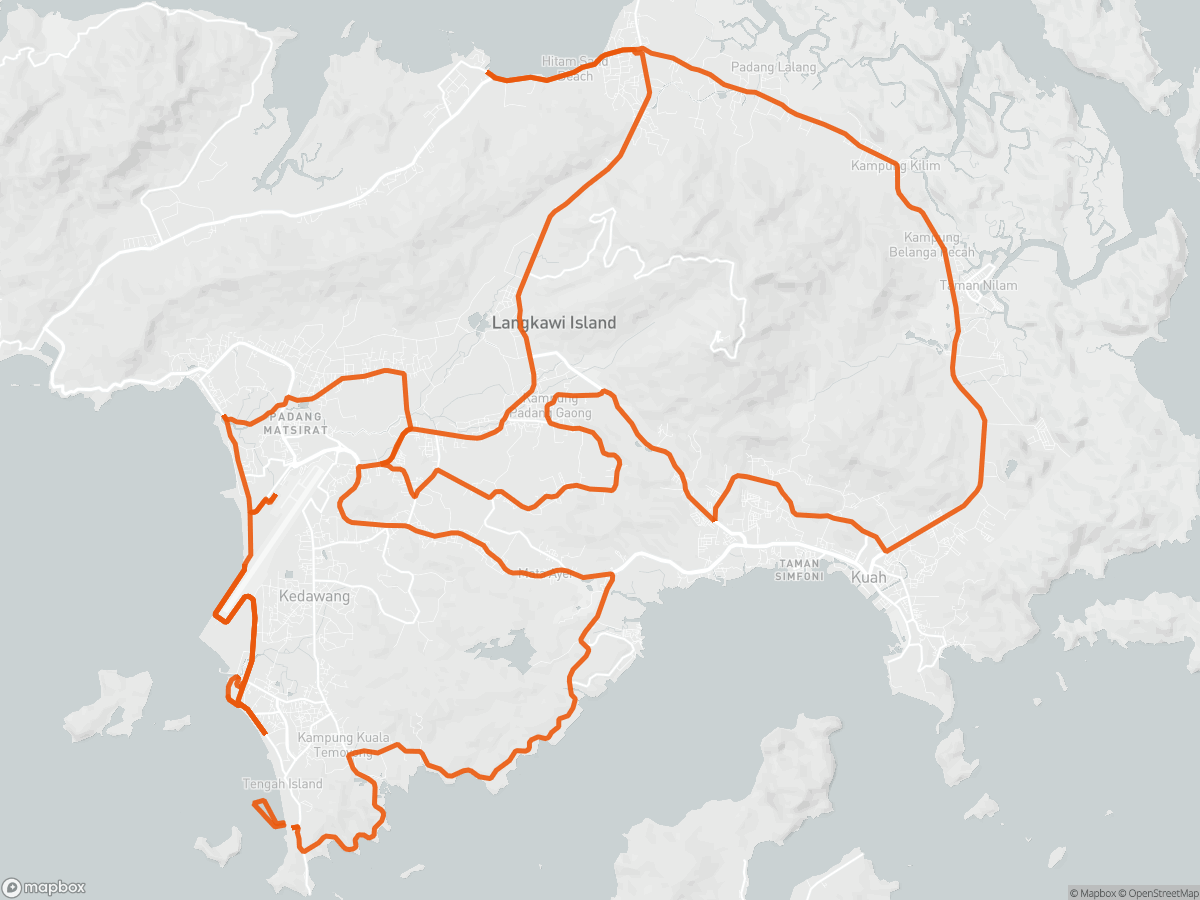 Route map of the Ironman 70.3 Langkawi course in Langkawi, 113 km