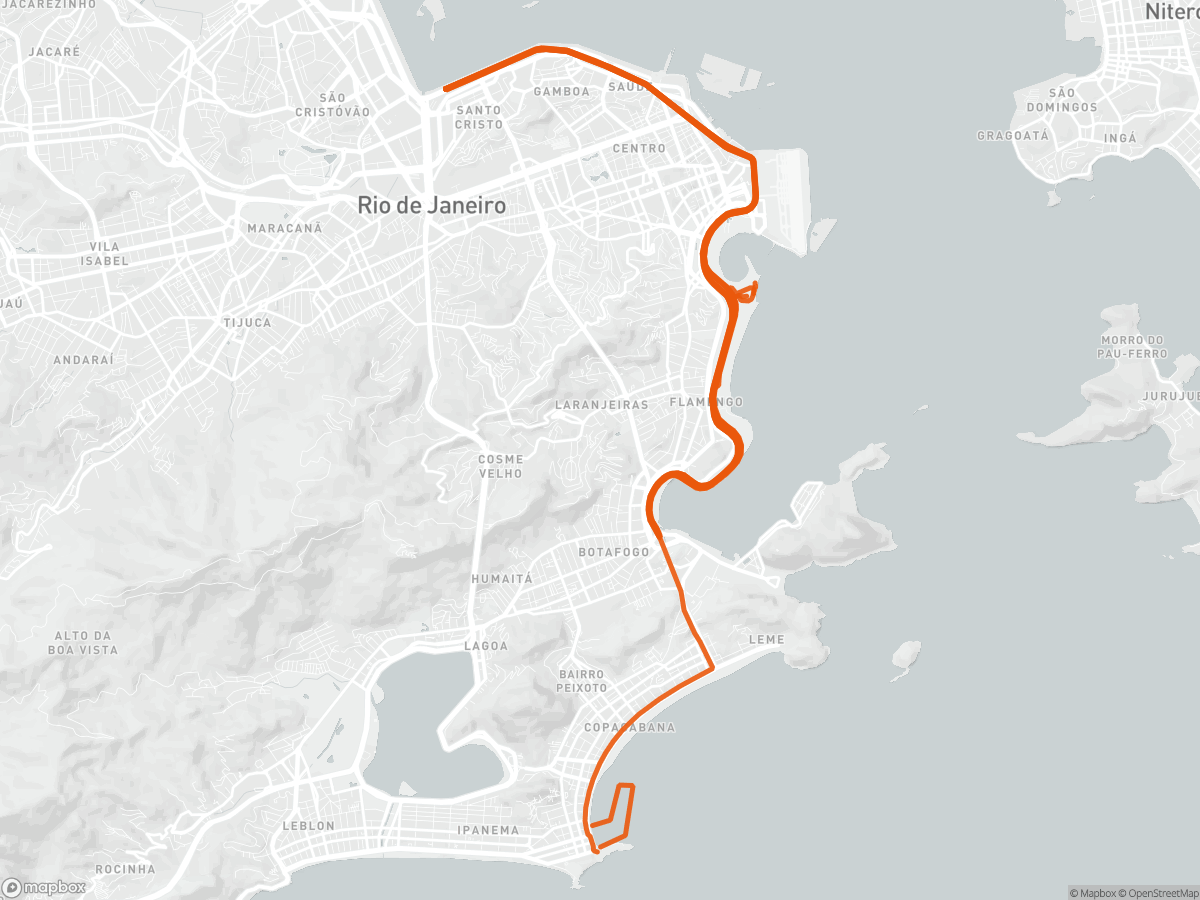 Route map of the Ironman 70.3 Rio de Janeiro course in Rio de Janeiro, 113 km