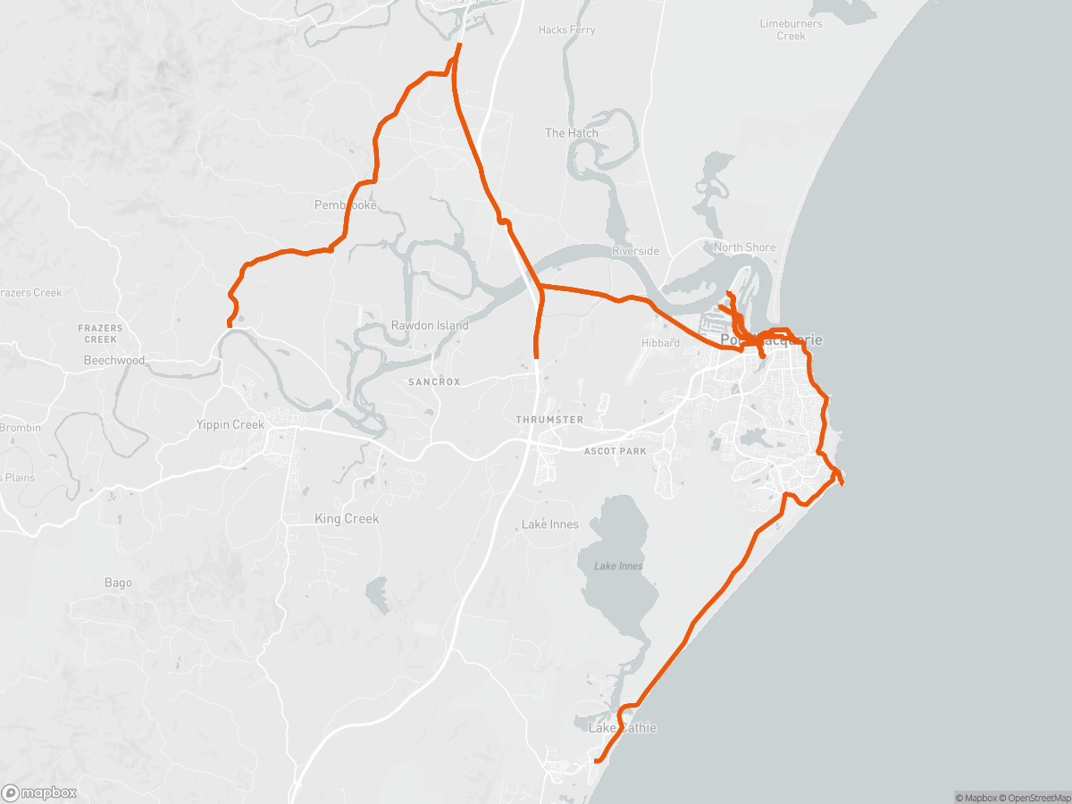 Route map of the Ironman Australia course in Port Macquarie, 226 km