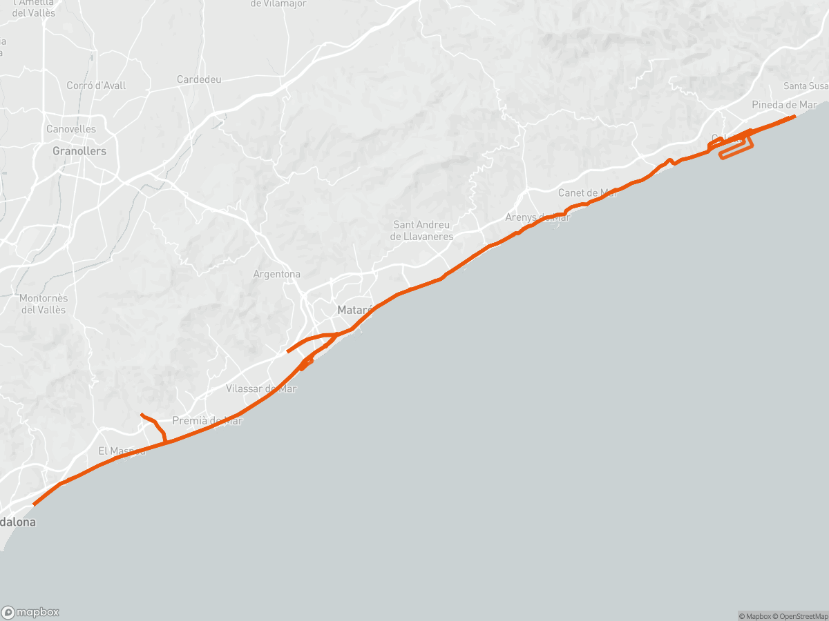 Route map of the Ironman Barcelona course in Calella, 226 km