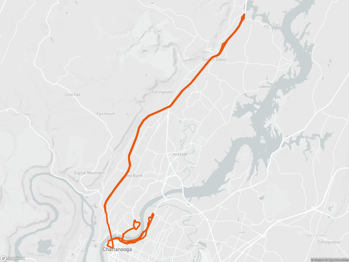 Route map of the Ironman Chattanooga course in Chattanooga, TN, 226 km