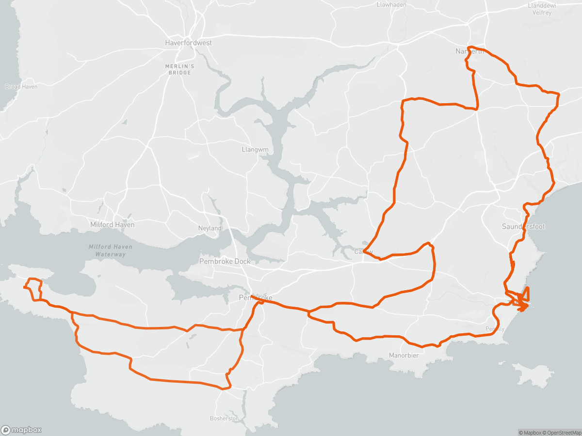 Route map of the Ironman Wales course in Tenby, 226 km