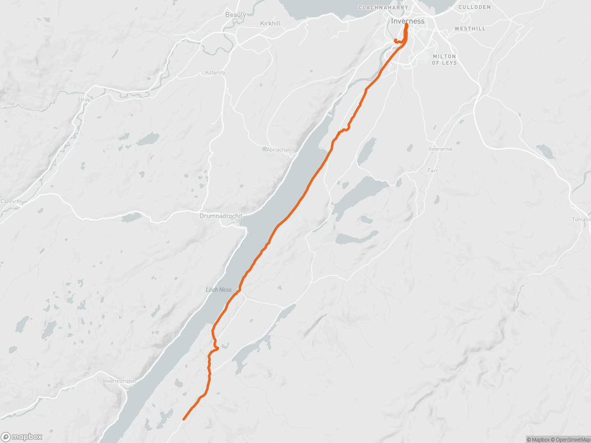 Rutekort over Loch Ness Marathon i Inverness, 42,2 km
