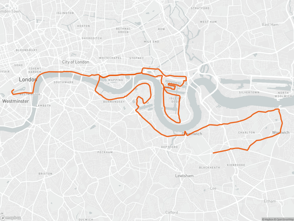 Streckenkarte des London-Marathon in London, 42,2 km