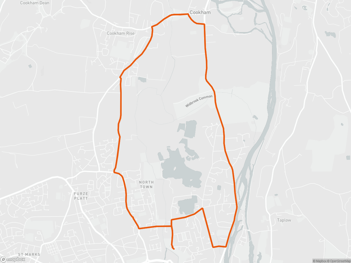 Route map of the Maidenhead Half Marathon course in Maidenhead, 21.1 km
