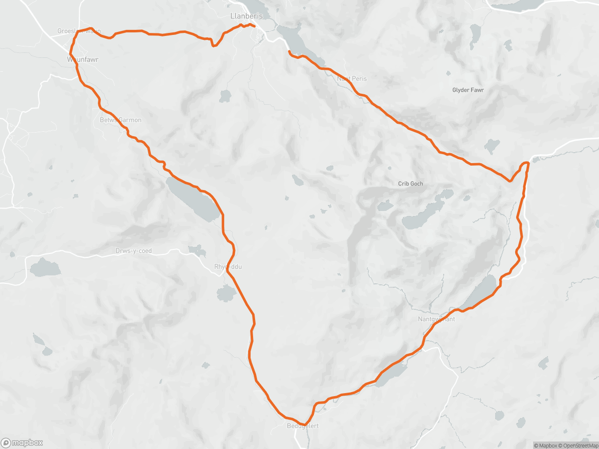 Mapa del recorrido del Marathon Eryri en Llanberis, 42,2 km