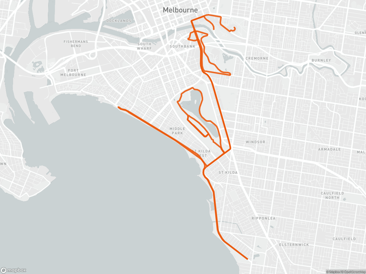 Streckenkarte des Melbourne-Marathon in Melbourne, 42,2 km