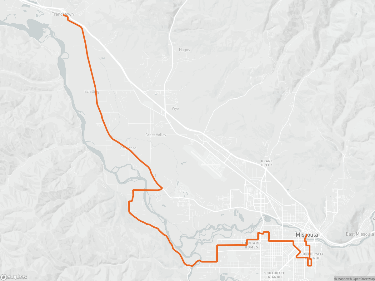Mappa del percorso della Maratona di Missoula a Missoula, MT, 42,2 km