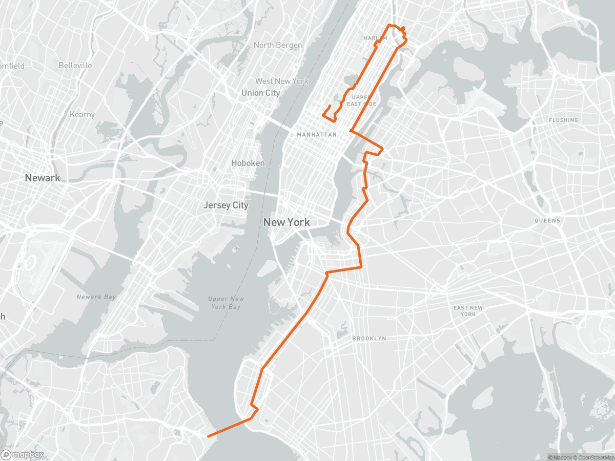 Løypekart over New York City Maraton i New York, NY, 26,2 mi