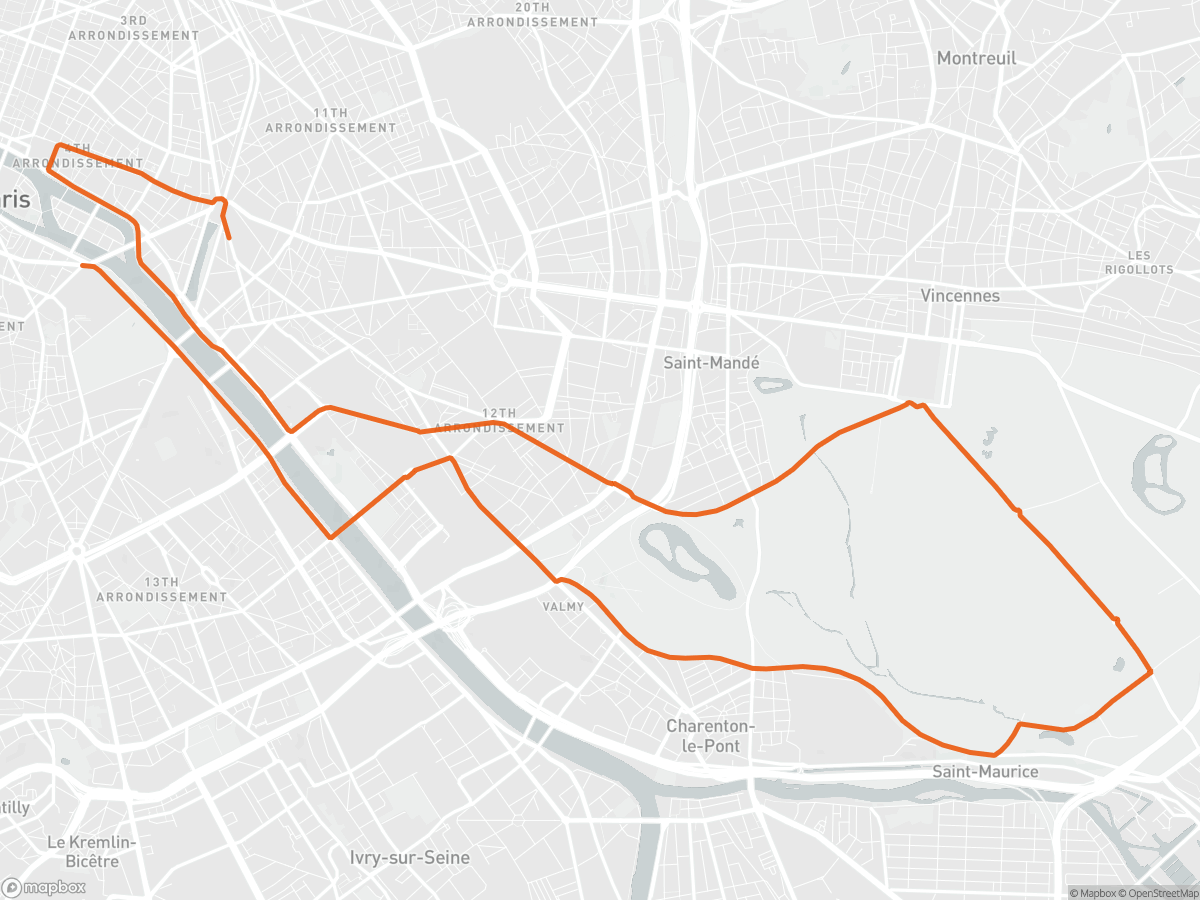 Mappa del percorso della Mezza Maratona di Parigi a Paris, 13,1 mi