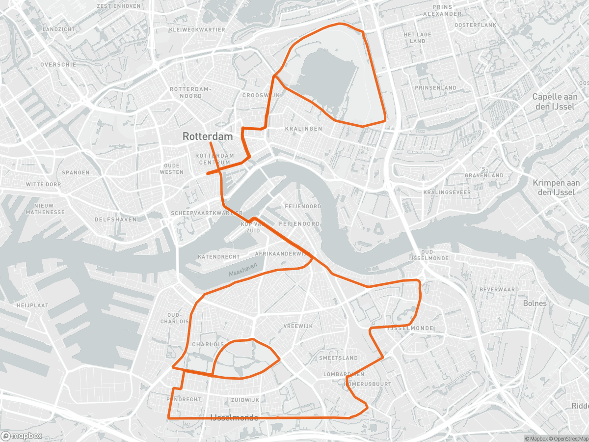 Carte du parcours du Marathon de Rotterdam à Rotterdam, 26,2 mi