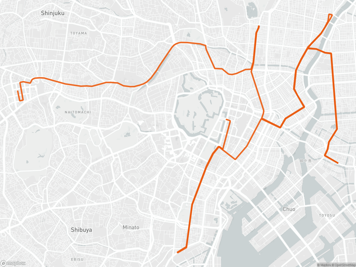 Reittikartta Tokio maraton -reitistä kaupungissa Tokyo, 42,2 km