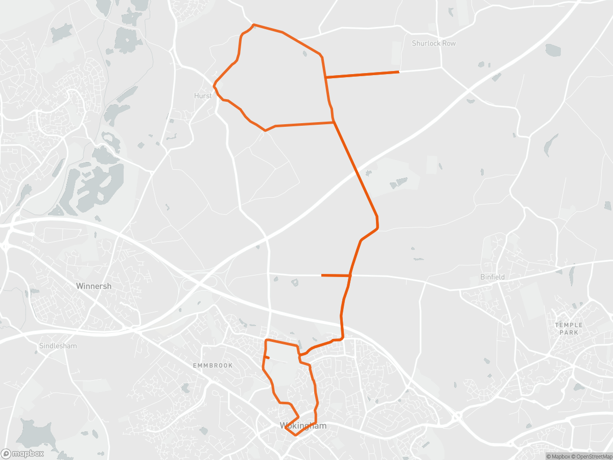 Mapa del recorrido del Media Maratón de Wokingham en Wokingham, 21,1 km