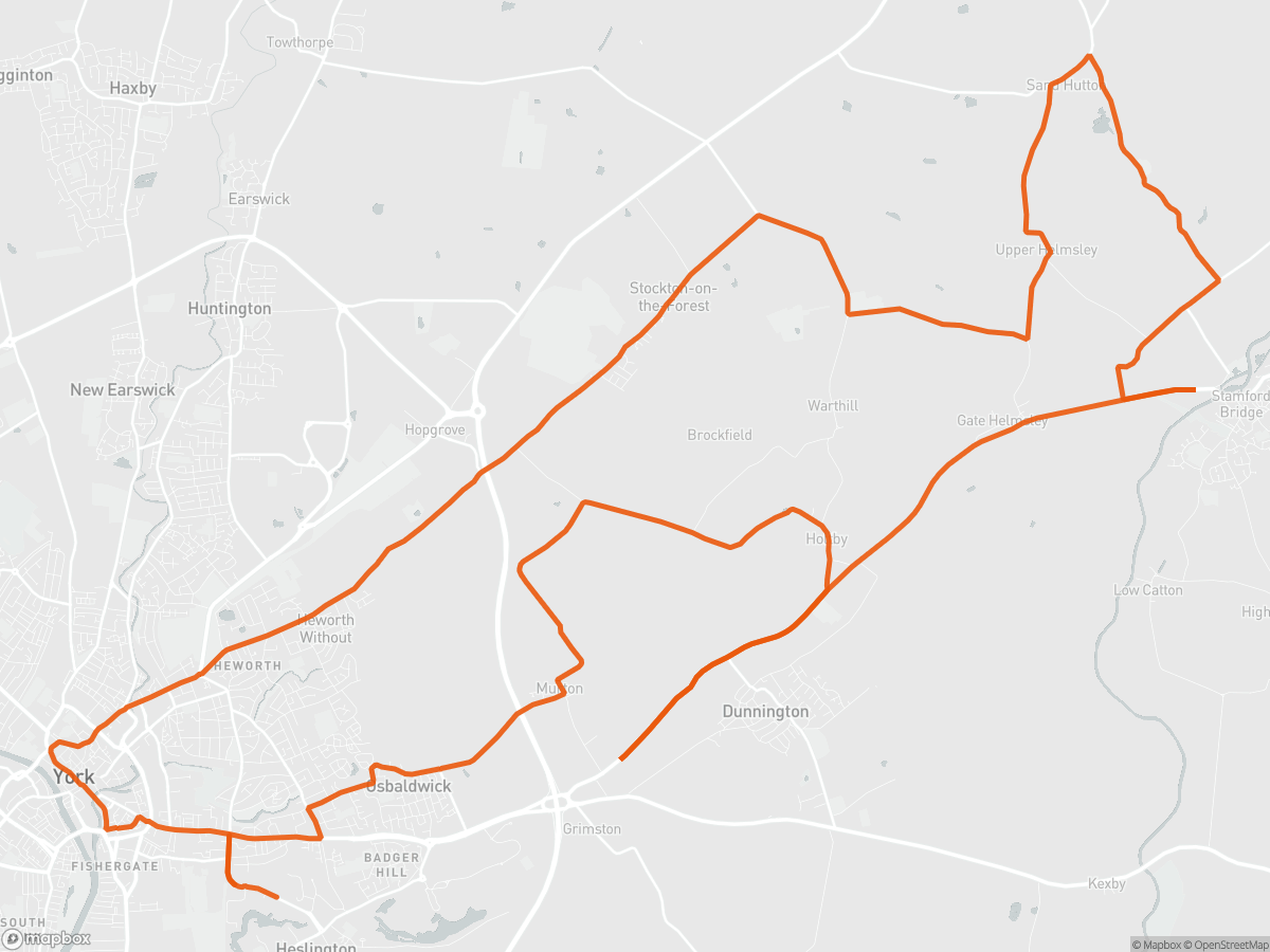 Løypekart over Yorkshire Maraton i York, 26,2 mi
